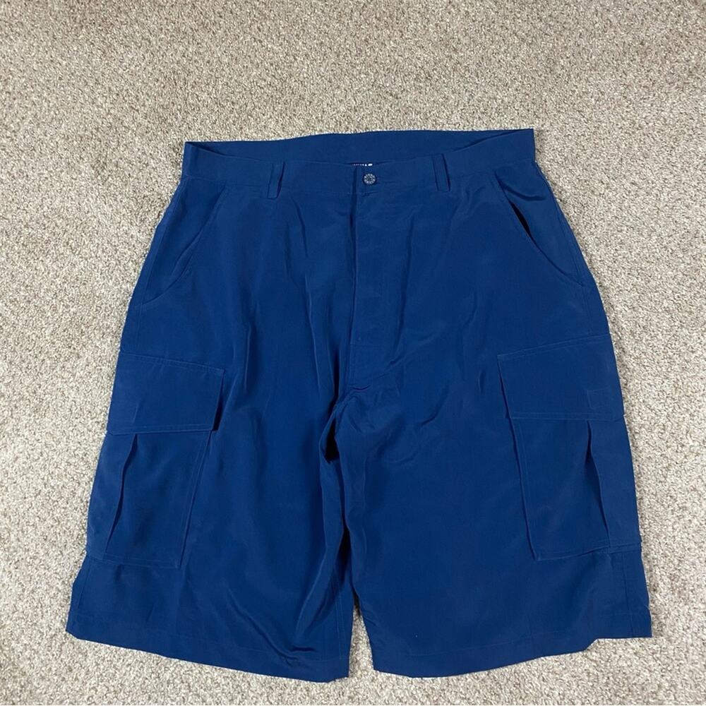 Y2K Cargo Shorts Mens L BGND Baggy Soft Oversized Blue Skater Streetwear Grunge